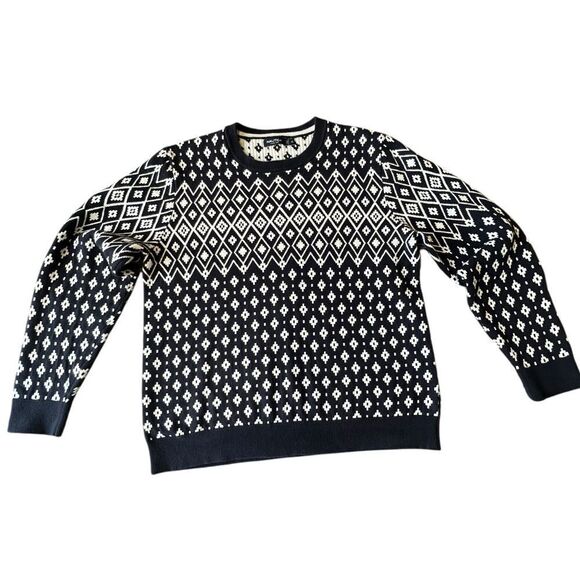 Nautica Men’s XL 100% Cotton Fair Isle Sweater Black White Geometric Crewneck - Picture 6 of 6